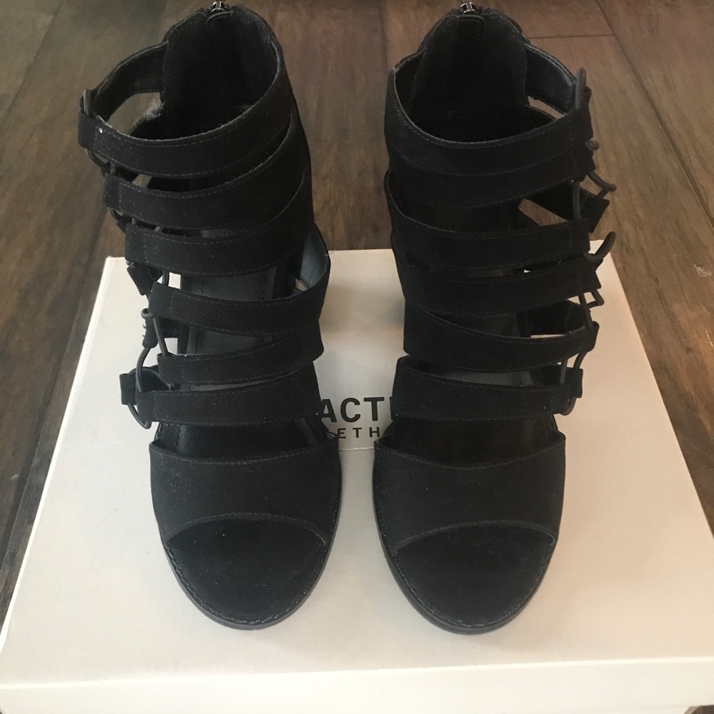 Black strappy block heels